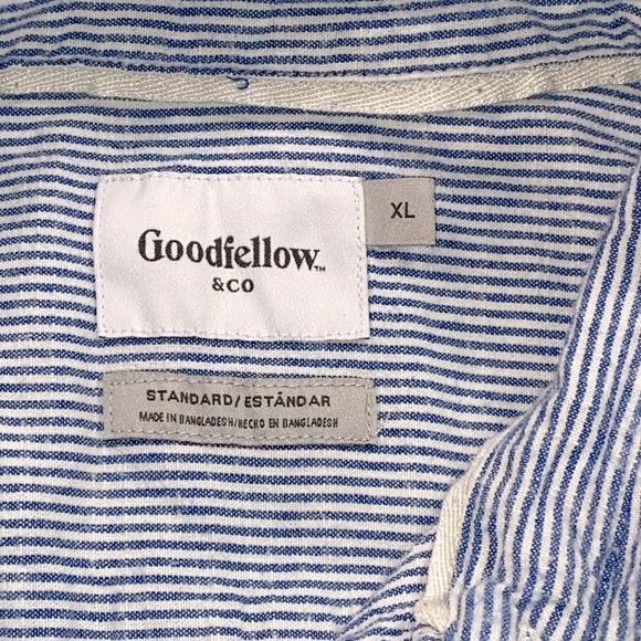 Goodfellow & Co Blue White Striped Button Down Cotton Shirt - Men’s XL - Picture 7 of 11